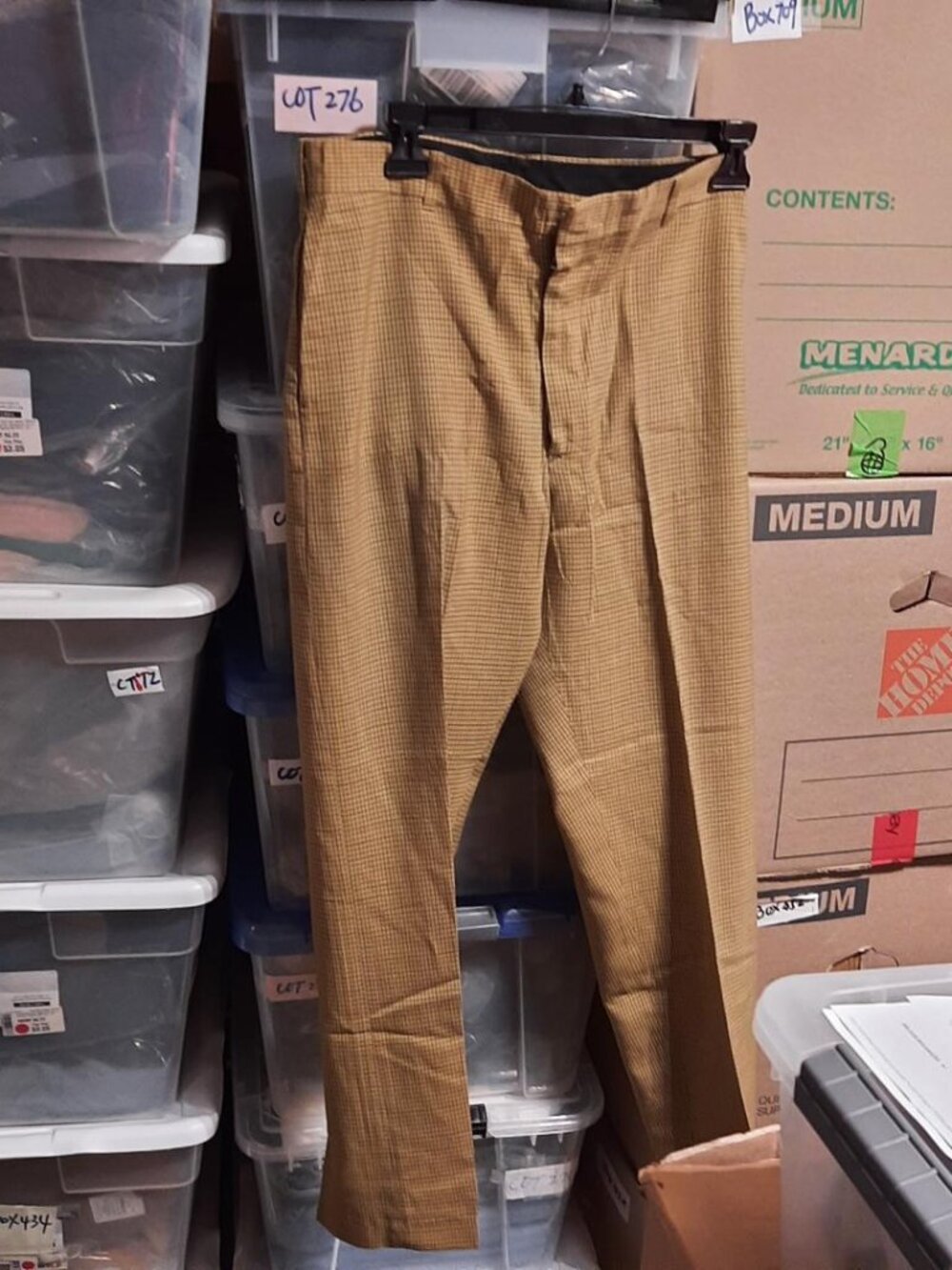 Vintage Sears Perma Prest Men Trousers Check Textured Straight Leg Tan Size M